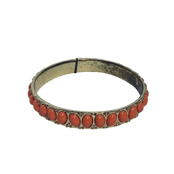 Pair Of Graziano Gold Tone Bangle Bracelets - Coral And White (6211) - Picture 4 of 6